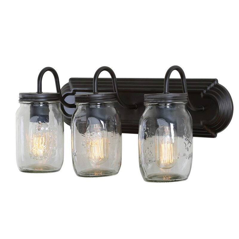 3 light vintage industrial wood glass jar wall sconce