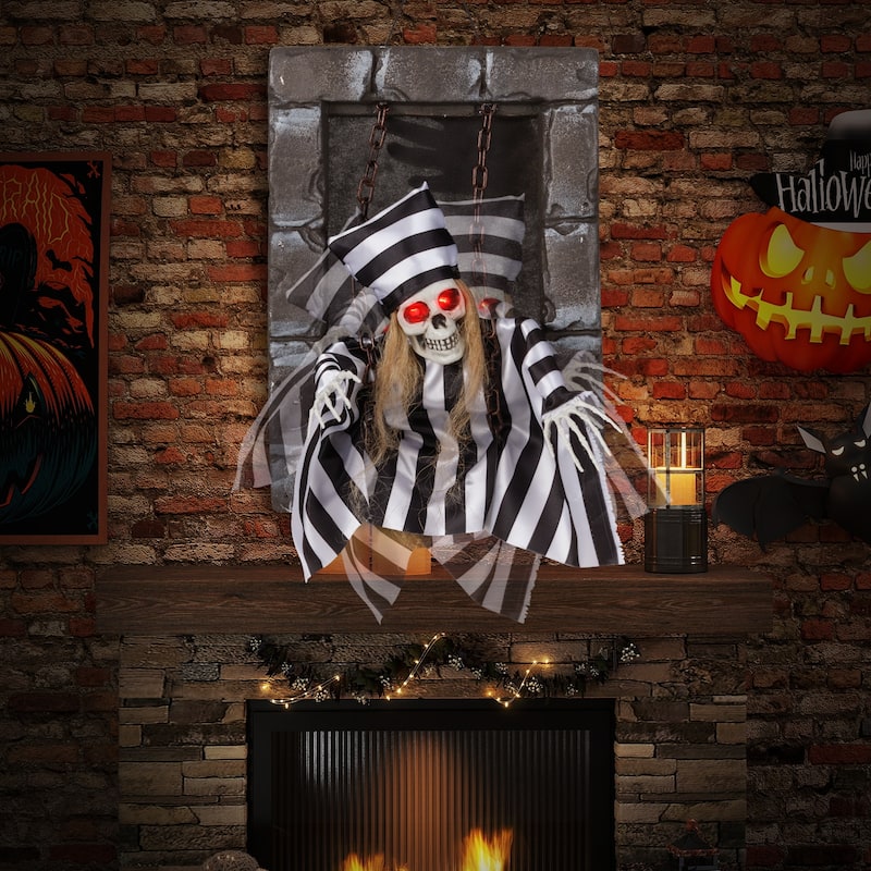 Black-White PE Fabric Animated Halloween Prisoner with Sound and Motion