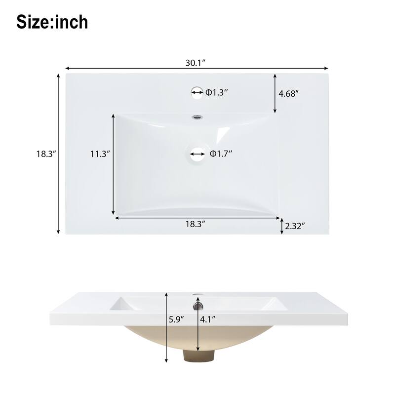 Elegant Bathroom Vanity Set Freestanding Black Cabinet with Resin Sink, Without Handles Soft-Close Doors and Solid Wood Frame