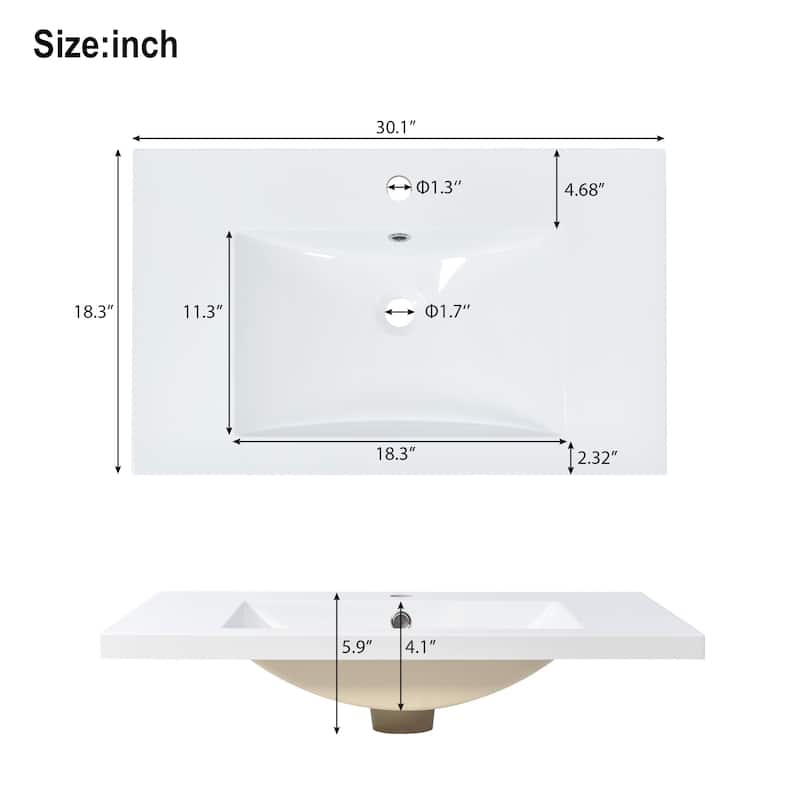 GDFStudio - Zenia Wood & Ceramic 30" Bathroom Vanity Set with Sink & Storage Cabinet Combo