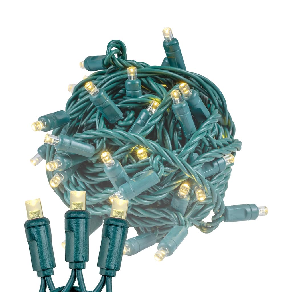 50 Light LED Christmas Mini Light Set, Patio Lights, Warm White, Green Wire, 11’