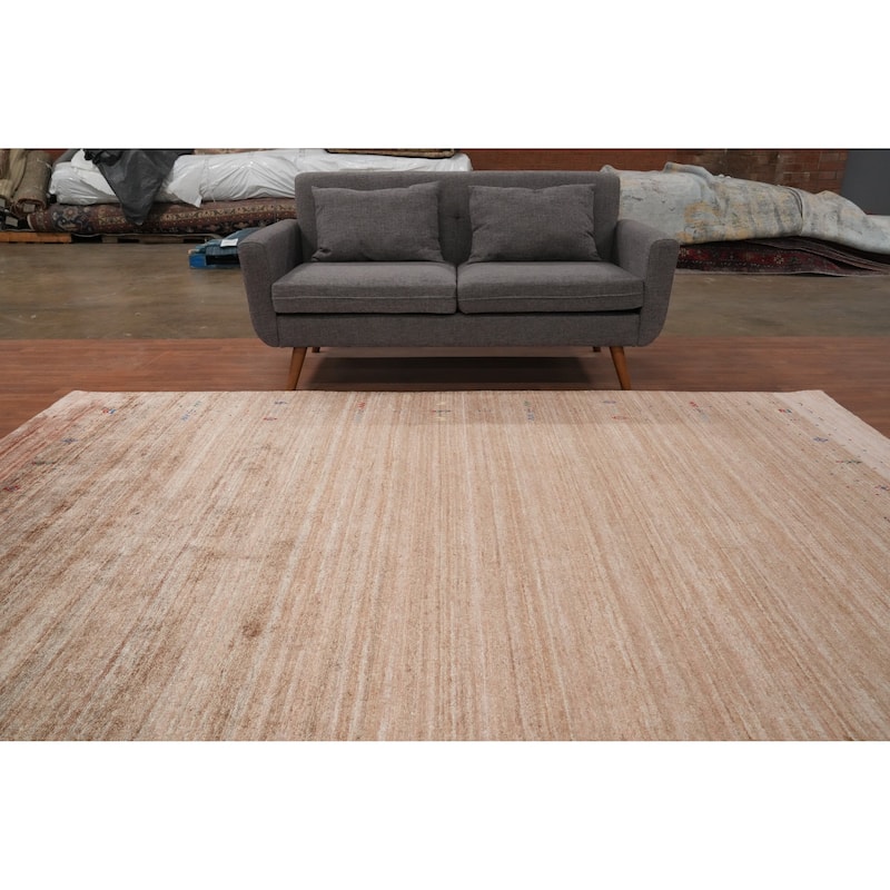 Hand Knotted Oriental Viscose Silk Carpet Tribal Animal Pictorial Peach Gabbeh Area Rug - 9' 10'' X 8' 2''