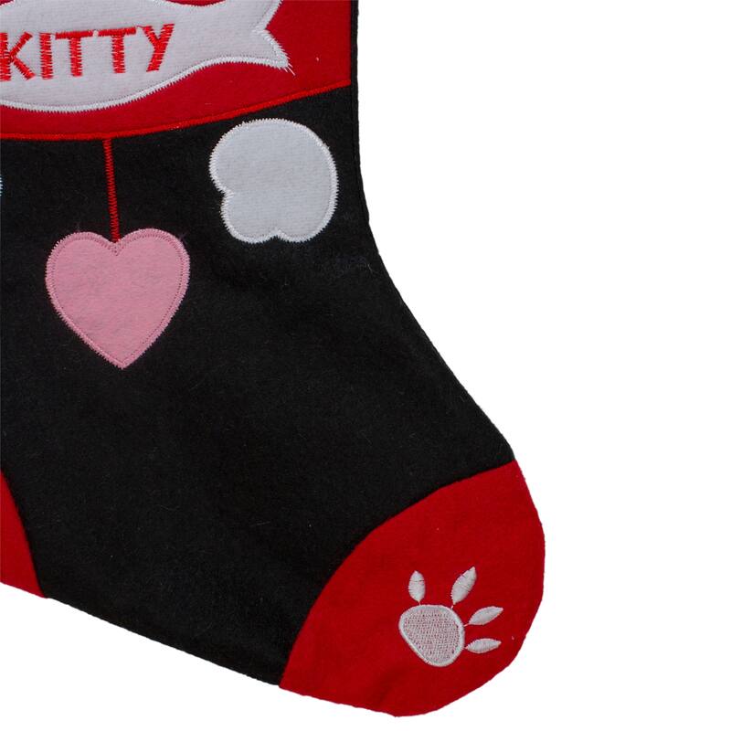19.5" Black and Red Embroidered Kitty Cat Christmas Stocking