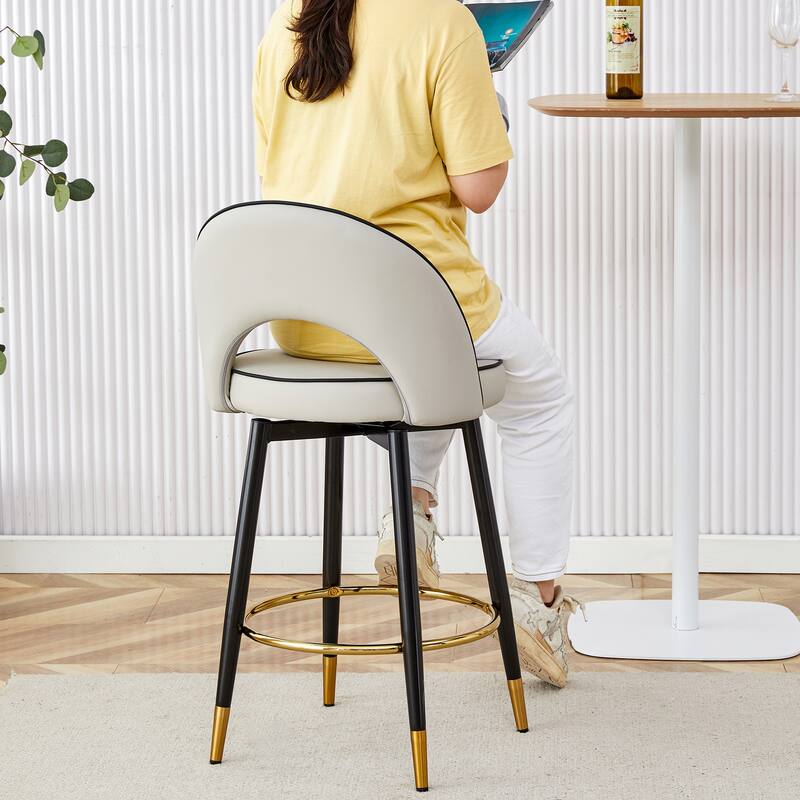 Roomfitters Swivel PU Bar Chairs with Upholstered Seat and Black Metal Legs, Modern Adjustable Set of 2 for Kitchen