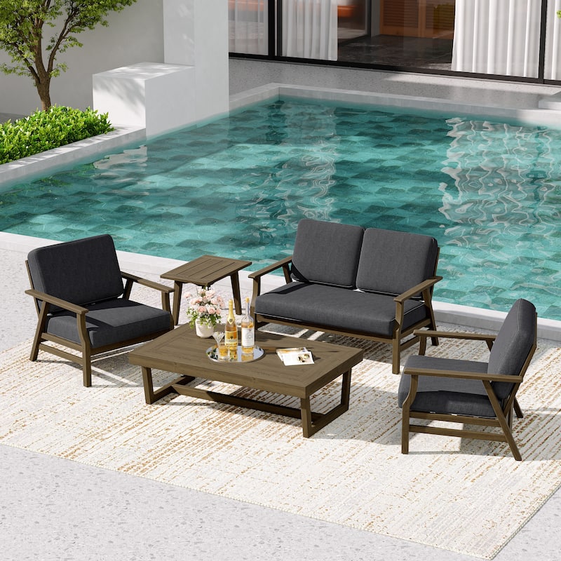 5-Piece Teak Outdoor Conversation Set with Tables.
