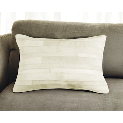 12" X 20" Off White Patchwork Cowhide Lumbar Throw Pillow