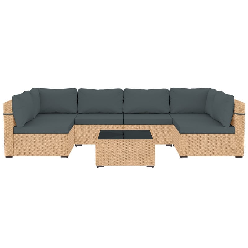 Patio Watcher 7-Piece Patio Yellow Wicker Sectional Seating Group with Cusions and Side Table