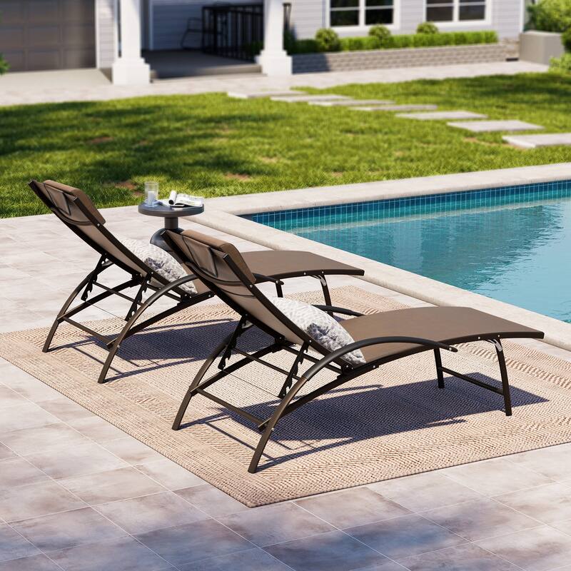 Crestlive Products Outdoor Adjustable Reclining Chaise Lounge Chair with Armrest