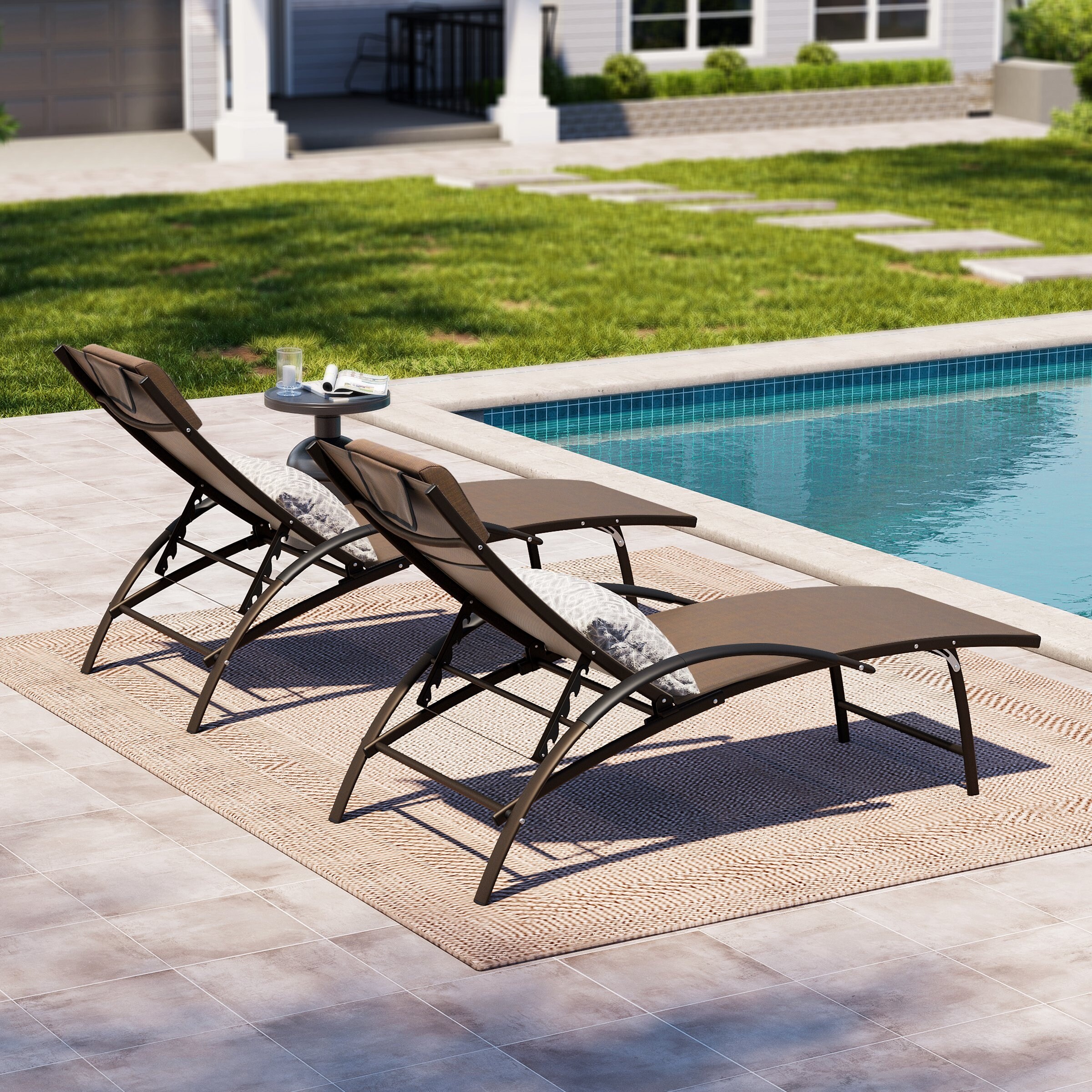 Adjustable Outdoor Reclining Chaise Lounge Chair with Arms-image
