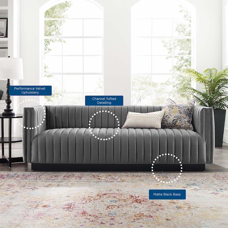 Silver Orchid Rosar Channel Tufted Velvet Sofa