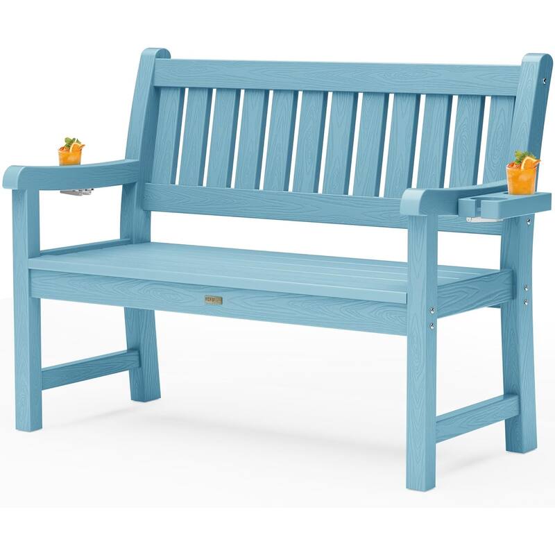 WINSOON All-Weather HIPS Outdoor Garden Bench, 56" Adirondack Outdoor Patio Bench - Blue
