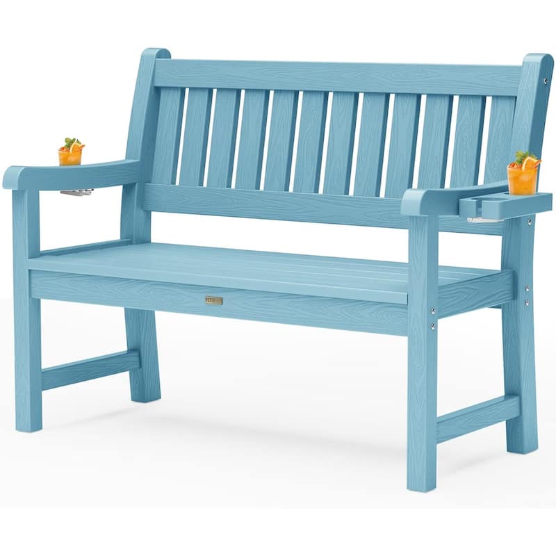 WINSOON Outdoor Garden Bench All-Weather Garden Benches - Blue