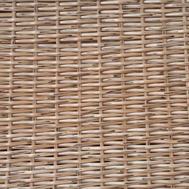 Outdoor Dining Table Acacia Wood Slatted Top with Woven Rattan Base