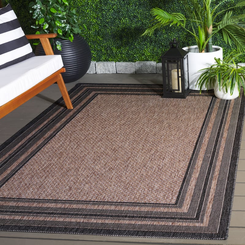 SAFAVIEH Courtyard Vickie Indoor/Outdoor Waterproof Patio Backyard Rug - 6' x 8' - Natural/Black