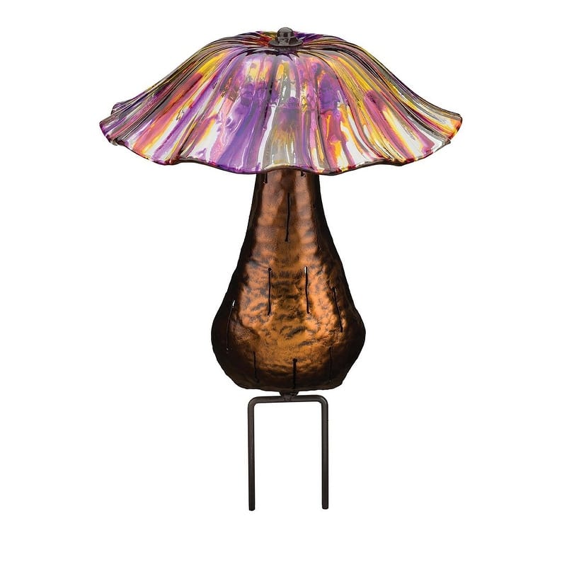 Solar Toadstool Stake - Purple/Yellow - 11"X11"X13.75"