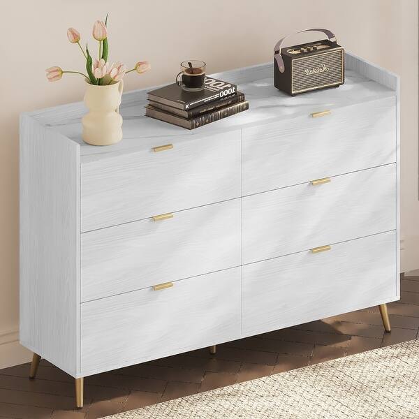 dresser with long legs Nathaniel Home 6 Drawer Double Dresser with Legs, Modern Chest of Drawers, Large Capacity Storage Cabinet for Bedroom, Rustic Dresser for Hallway