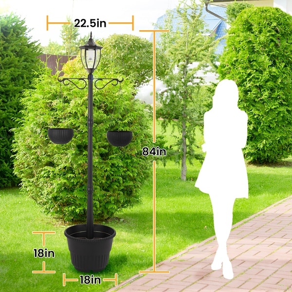 Sun Ray Crestmont Solar Lamp Post and Planter with Hanger Black