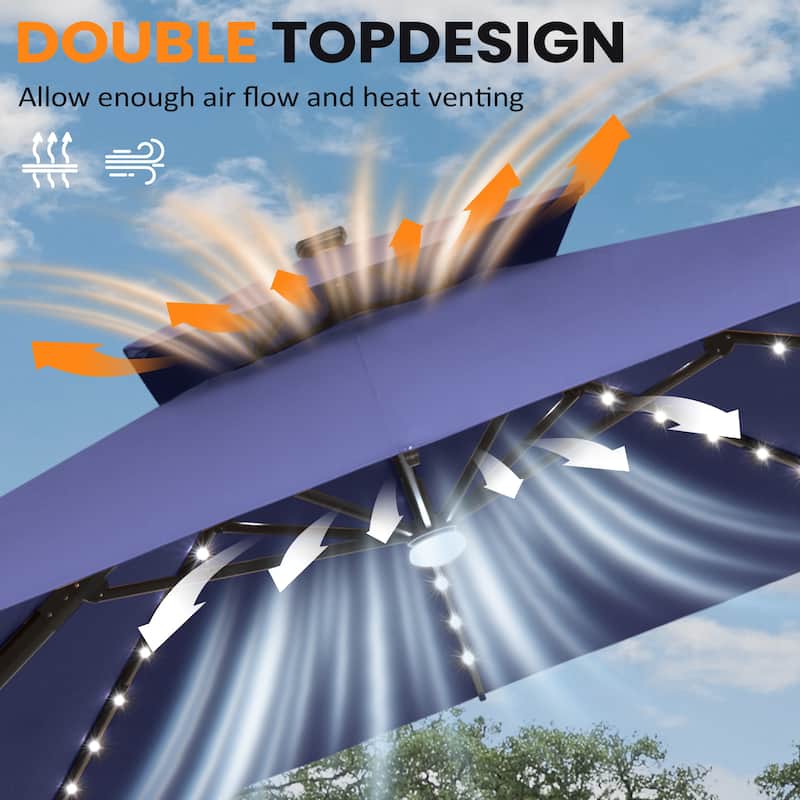 10X13 FT Outdoor Cantilever Patio Umbrella Solar LED Light with Weights Base