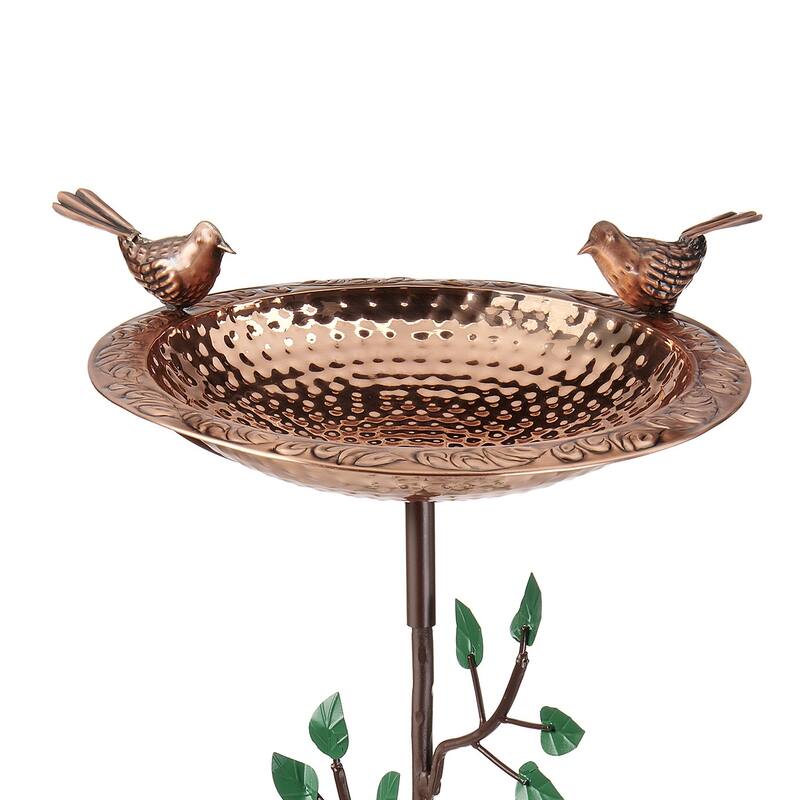 Pure Copper Bird Bath, Featuring Two Copper Birds, and a Tree Themed Multipronged Garden Pole By Good Directions