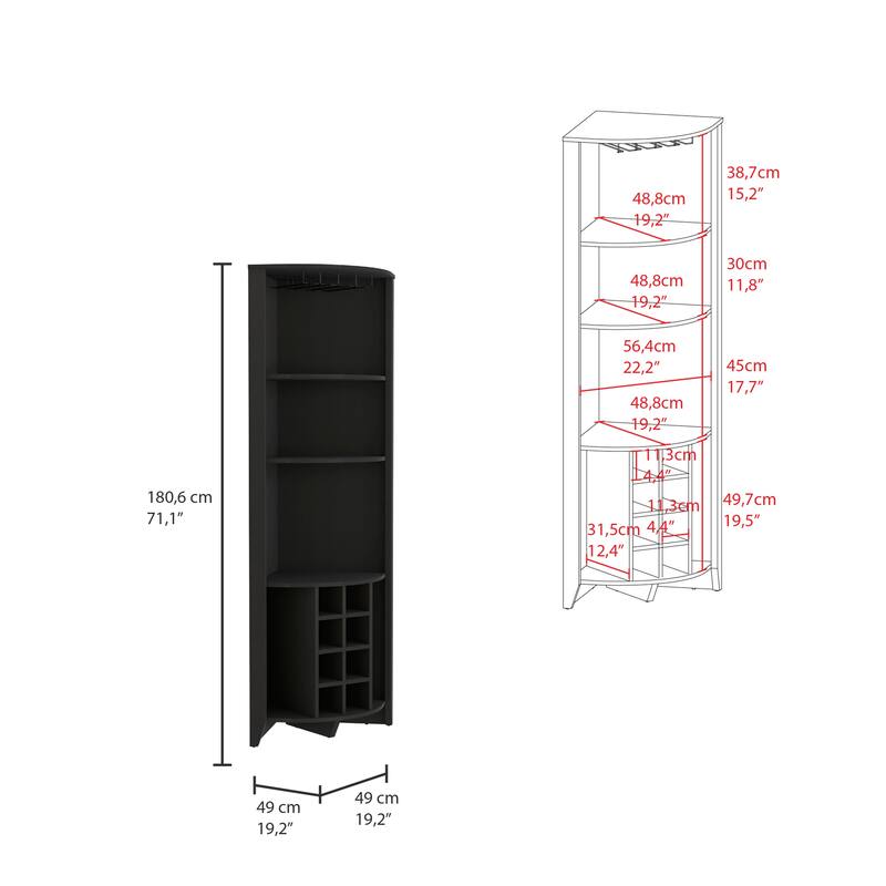 Modern Corner Bar Cabinet with 8 Built-In Wine Racks and 3 Shelves for Storage and Display