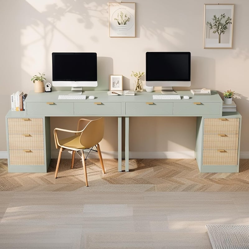 Reversible Wood Computer Desk with 5 Drawers, Small Writing Desk Study Corner Table Workstation for Home Office, Small Spaces