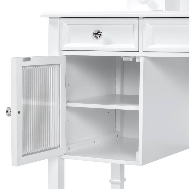 Makeup Vanity Desk with Large Adjustable Mirror, Dressing Table Set with Drawer & Cabinet, Space-Saving Beauty Station