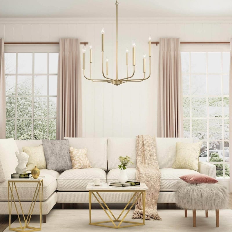 Modern Gold 8-Light Chandelier Classic Wheel Ceiling Lights for Dining Room