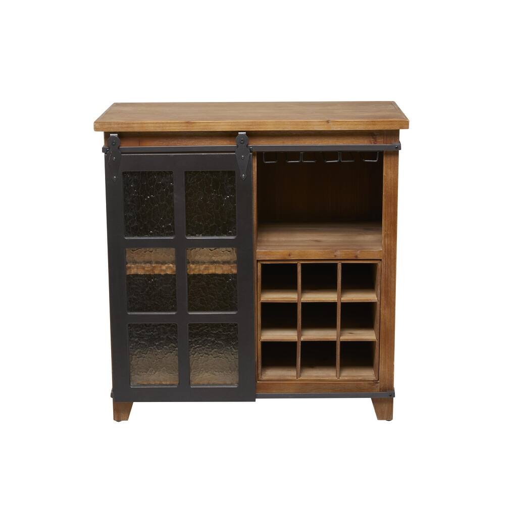 Wood 1 Door 15 Bottle Standing Wine Rack - Brown - Roche River Decor