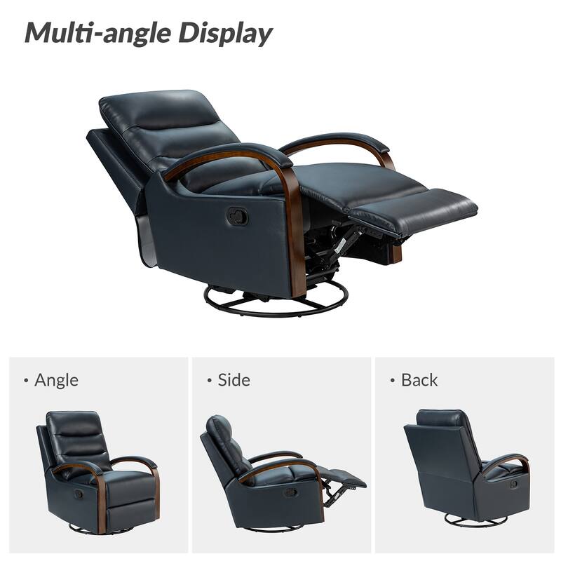 Leopold Genuine Leather Swivel Rocking Manual Recliner Chair with Wooden Arm Accents Set of 2 by HULALA HOME