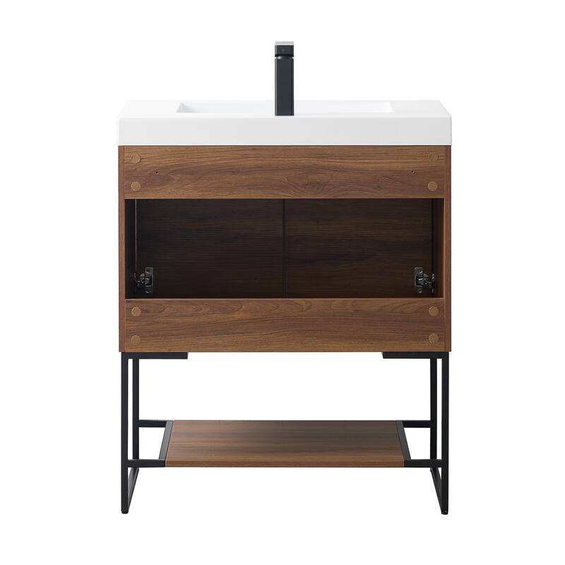 Freestanding Bathroom Vanity Set with Open Shelf & Acrylic Sink