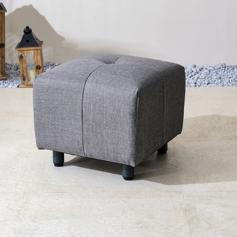 Set of 2 Outdoor Grey Aluminum-Frame Upholstered Small Footstools