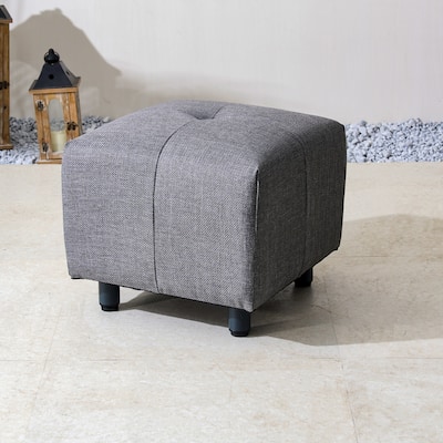 Set of 2 Outdoor Grey Aluminum-Frame Upholstered Small Footstools