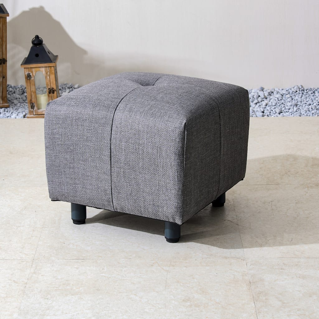 Set of 2 Outdoor Grey Aluminum-Frame Upholstered Small Footstools