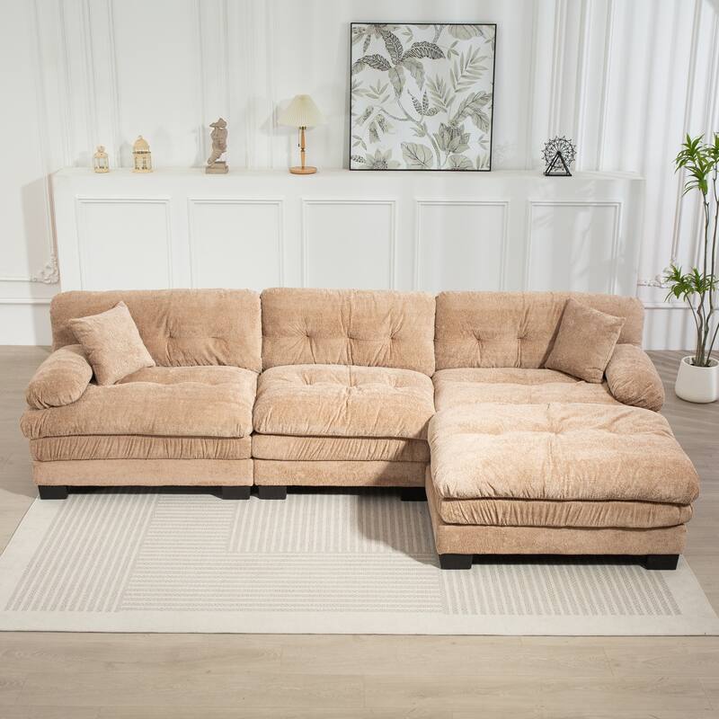 L Shaped 3-seat Sleeper Sofa, Khaki, Deep Seating, for Living Spaces