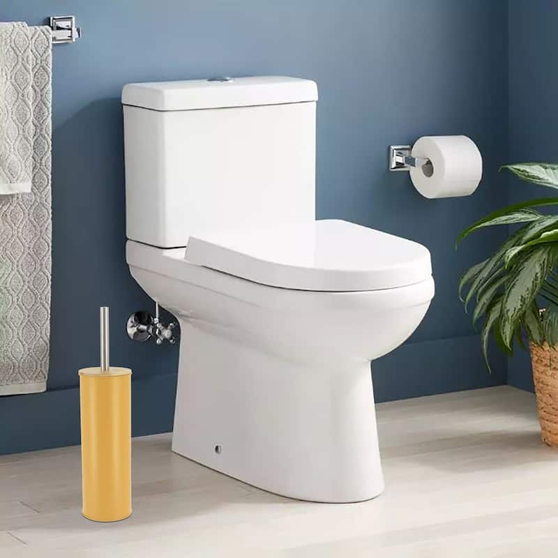 Metal Toilet Brush and Holder Set With Bamboo Lid
