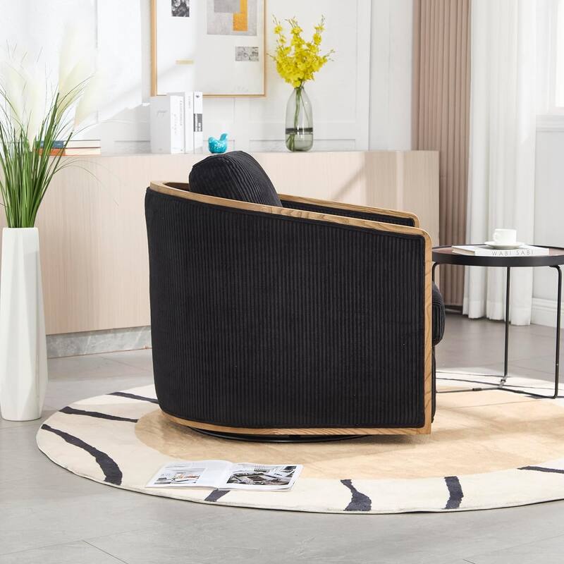 Roomfitters Modern Corduroy Swivel Barrel Chair, 360 Lounge Club Chair with Deep Seat for Living Room or Office