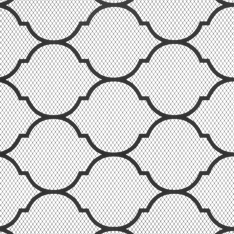 Modern Single Panel Black Geometric Pattern Iron Fireplace Screen- - 41.73'' x 12.20'' x 29.33''