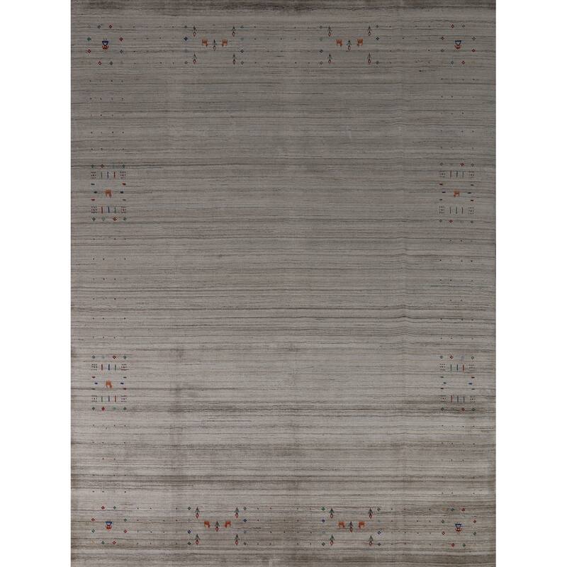 Hand Knotted Oriental 100% Wool Carpet Tribal Tribal Greys & Charcoal Gabbeh Area Rug - 10' 0'' X 8' 3''