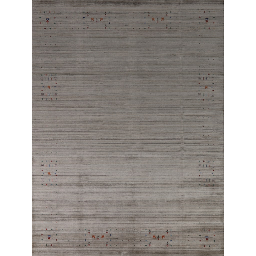 Hand Knotted Oriental 100% Wool Carpet Tribal Tribal Greys & Charcoal Gabbeh Area Rug - 10' 0'' X 8' 3''