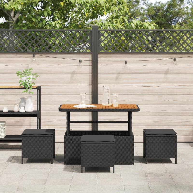 vidaXL 3/4 Piece Garden Dining Set with Cushions Black Poly Rattan Acacia