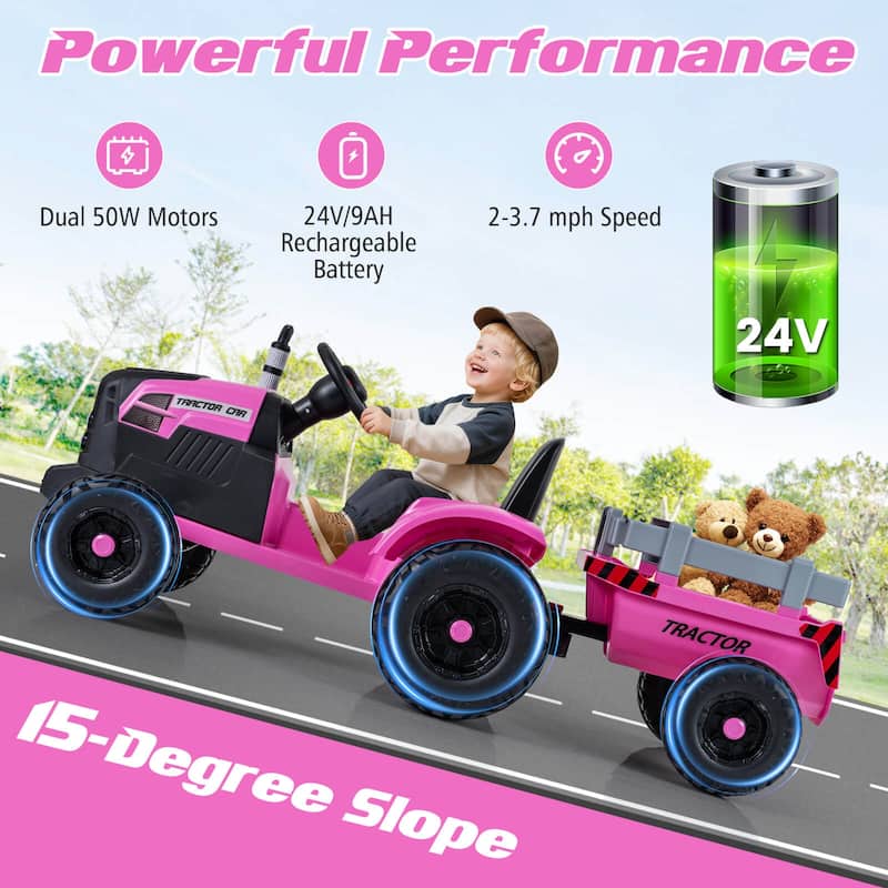 Costway 24V Ride On Tractor for Kids with Detachable Trailer Remote - See Details
