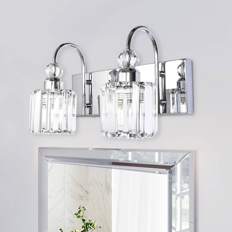 Dimmable Vanity Light With Crystal Accent - Chrome - 2 Lights