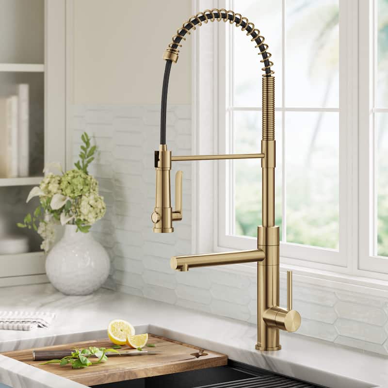 Kraus Artec 2-Function Commercial Pulldown Pot Filler Kitchen Faucet - KPF-1605 - 26 7/8" Height - BB - Brushed Brass