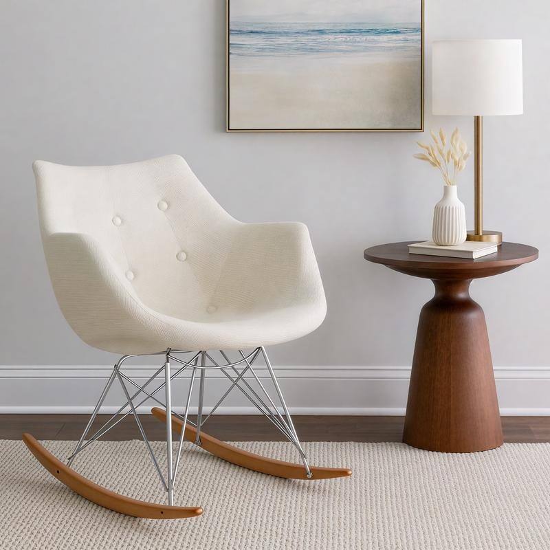Willow Modern Polyester Upholstered Rocking Chair with Solid Wood Base and Eiffel Metal Frame for Home Living Room or Bedroom