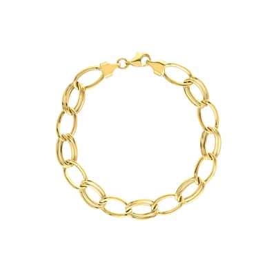 Curata 14k Yellow Gold Alternating Single Double Link Chain Bracelet With Lobster Claw Closure 7.25 Inch