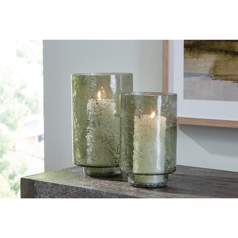 Signature Design by Ashley Clarkton Green Candle Holder Set (Set of 2) - 6.25"W x 6.25"D x 10.13"H - Green - 6.25"W x 6.25"D x 10.13"H