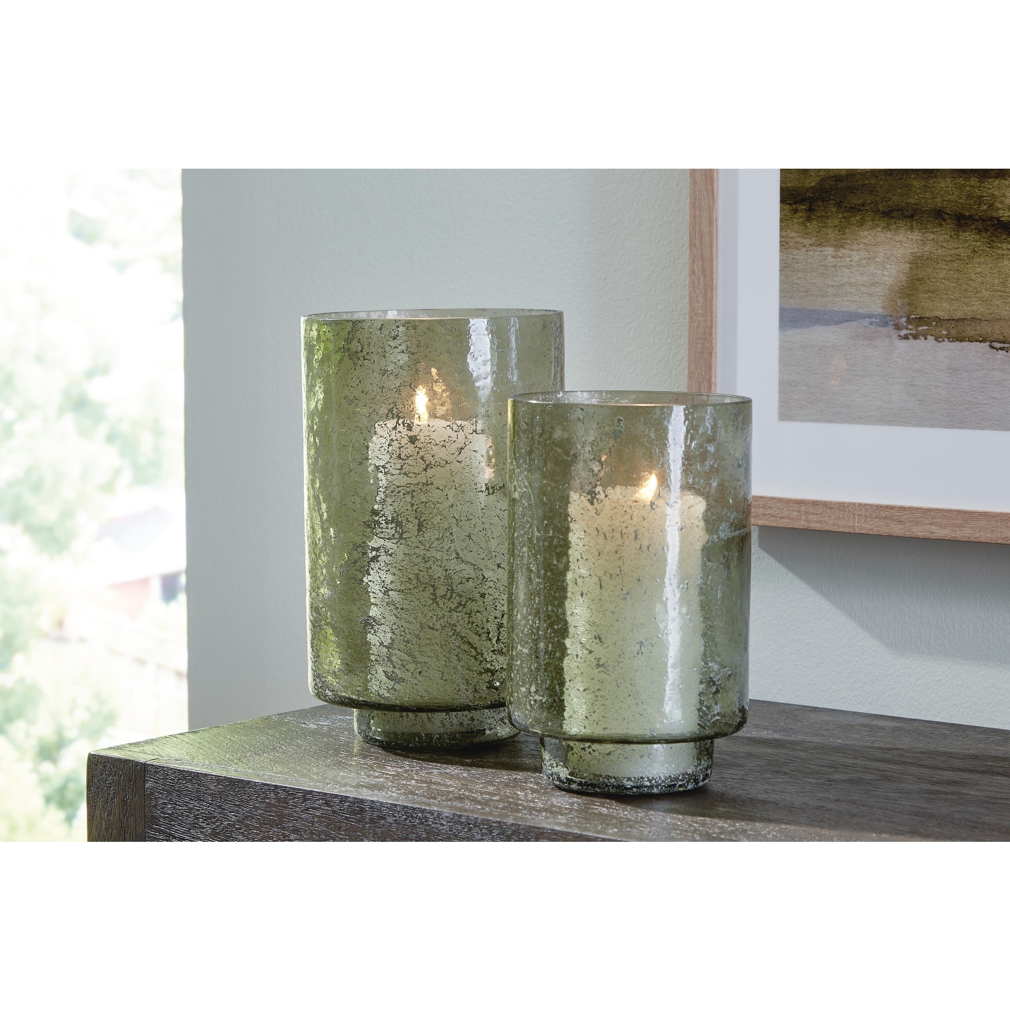 Signature Design by Ashley Clarkton Green Candle Holder (Set of 2) - 6.25"W x 6.25"D x 10.13"H