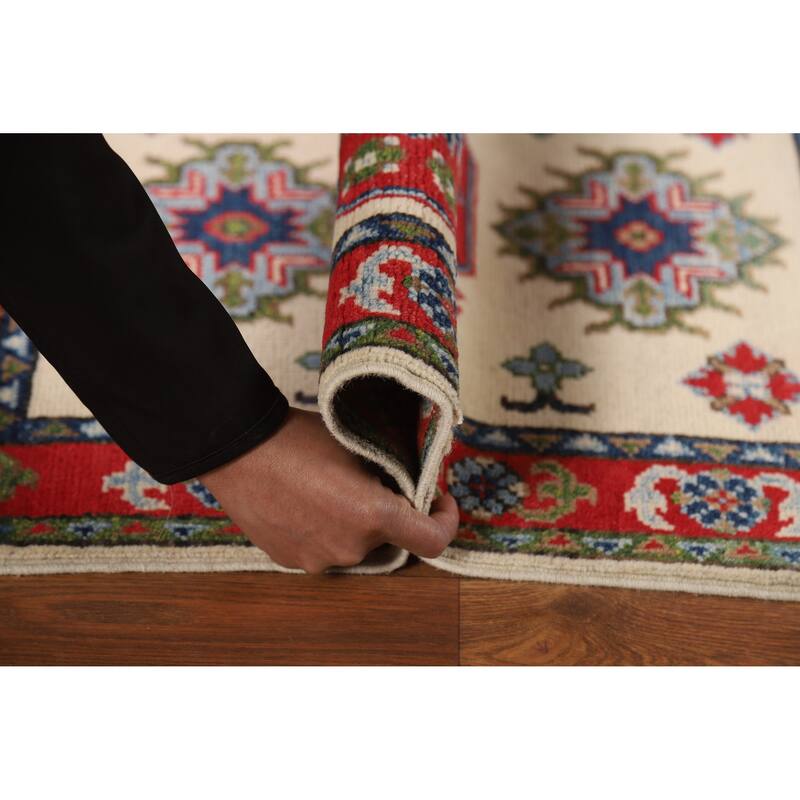 Traditional Kazak Oriental Rug Handmade Beige Wool Carpet - 2'0"x 3'0"