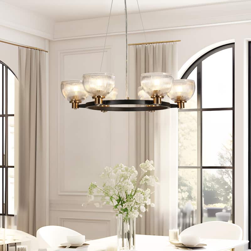 Ourin Modern 6-Light Wagon Wheel Chandelier for Dining Room Bedroom - Brass Black - D30.9"xH6.5"