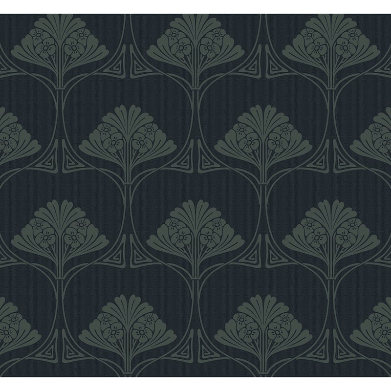 NextWall Deco Floral Peel and Stick Wallpaper - 27 in. W x 18 ft. L - Midnight Blue & Juniper